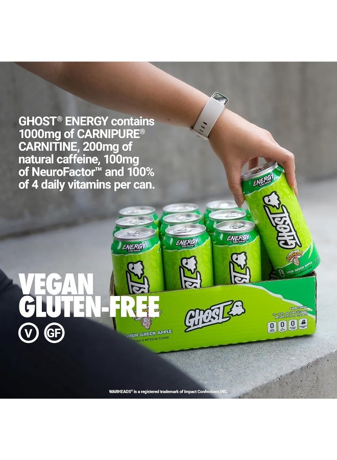 Ghost مشروب الطاقة GHOST - عبوة 12، نكهة تفاح أخضر حامض من Warheads، 16 أونصة - Image 5